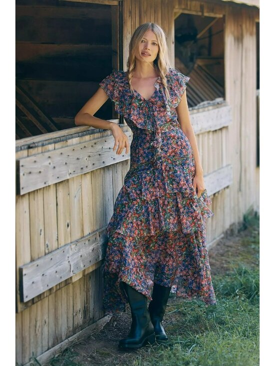 Anthropologie Dresses & Skirts - Anthropologie x En Saison Naomi Dress Size Medium Purple Floral Tiered Maxi NWT